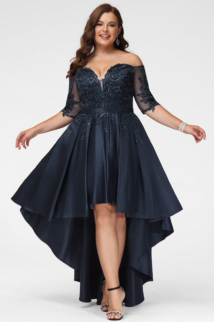 Robe Chic Bleu Marine Satin Asymétrique - gallery 5