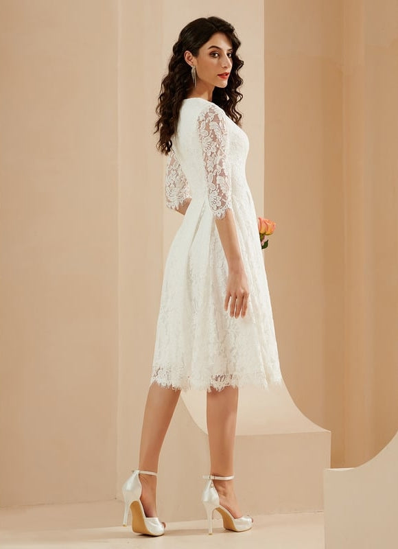 Robe Chic Blanche Dentelle Trapèze - gallery 2