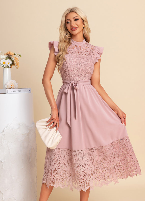 Robe Chic Midi Rose Dentelle - gallery 1