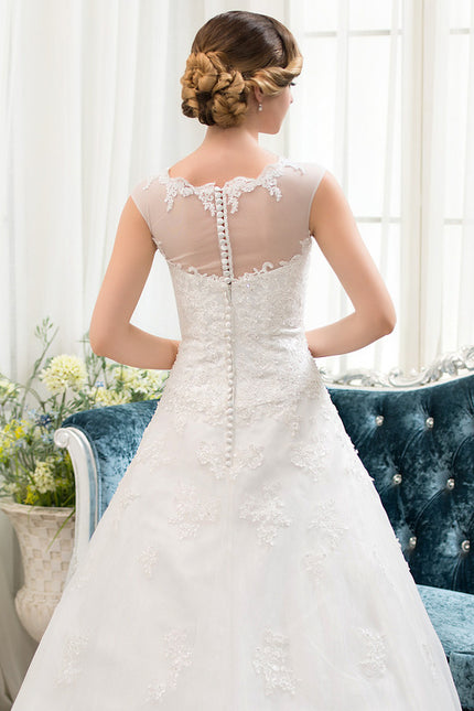 Robe Chic Blanche Traîne Dentelle Élégante - gallery 6