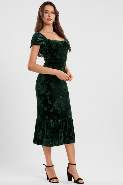 Robe Chic Velours Vert Floral - gallery 3