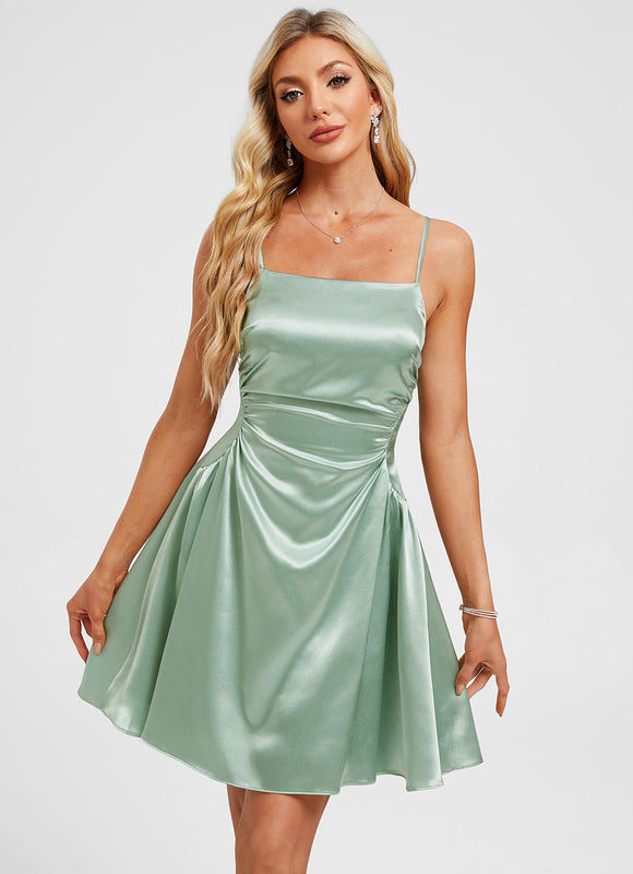 Robe Chic Satin Vert Clair - gallery 1