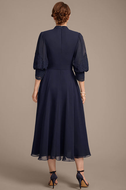 Robe Chic Bleu Marine Dentelle Élégante - gallery 5