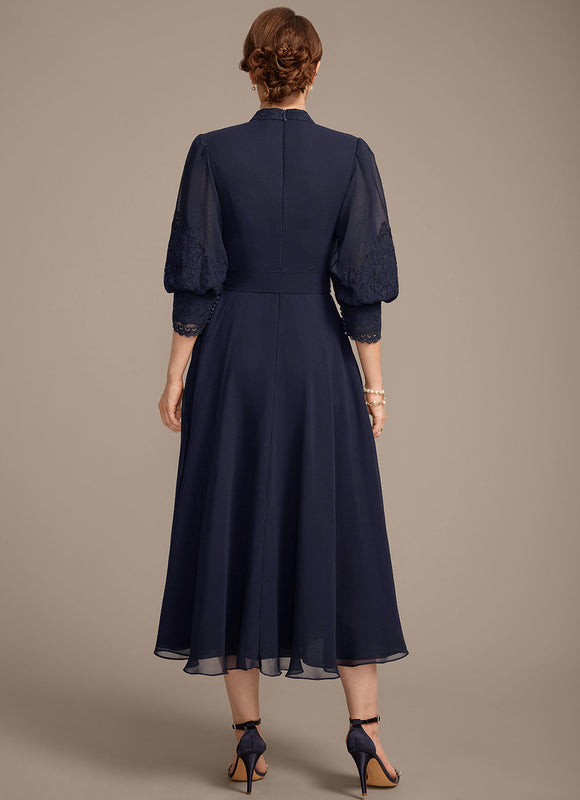 Robe Chic Bleu Marine Dentelle Élégante - gallery 5
