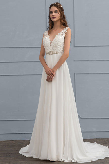 Robe Chic Blanche Mousseline Dentelle - gallery 4