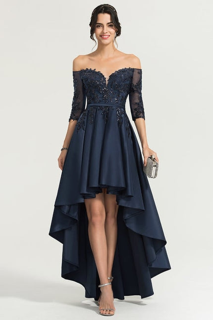 Robe Chic Bleu Marine Satin Asymétrique