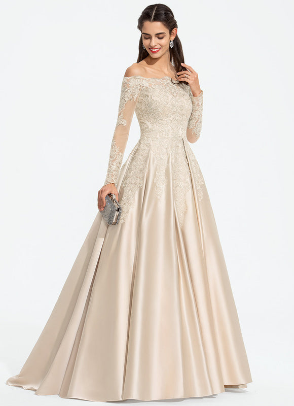 Robe Chic Nude Satin Traîne Bride - gallery 2