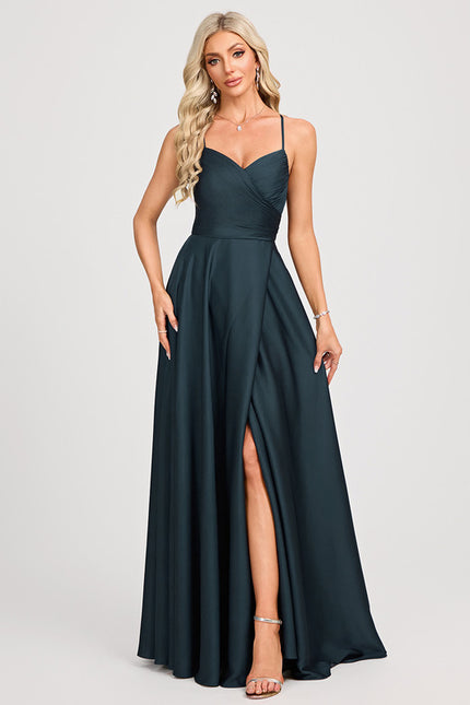 Robe Chic Vert Émeraude Satinée Élégante - gallery 2