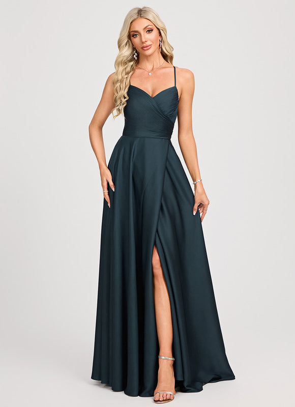 Robe Chic Vert Émeraude Satinée Élégante - gallery 2