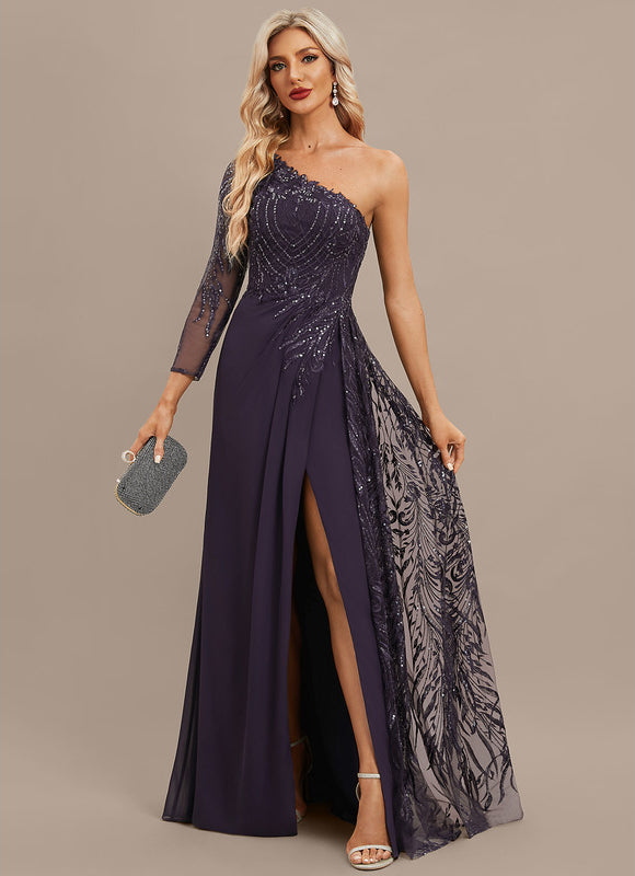 Robe Chic Longue Violet Pailletée