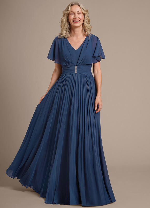 Robe Chic Longue Plissée Marine - gallery 4