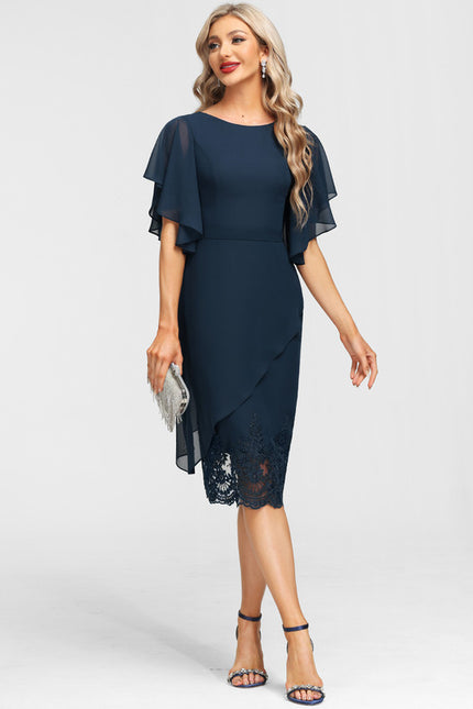 Robe Chic Bleu Marine Avec Dentelle - gallery 4