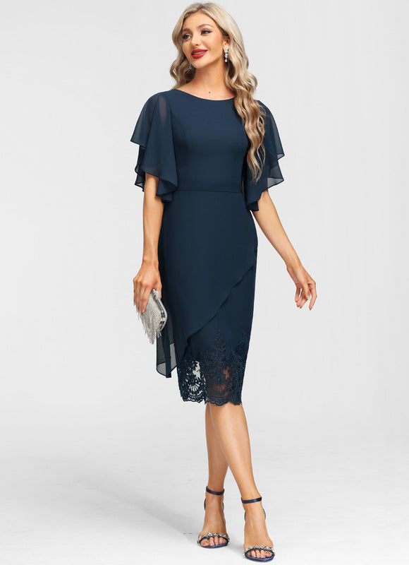 Robe Chic Bleu Marine Avec Dentelle - gallery 4