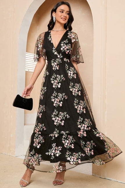 Robe Chic Fleur Noire Éthérée