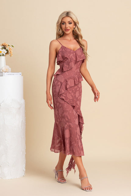Robe Chic Volants Rosée - gallery 3