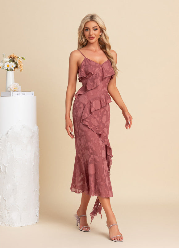 Robe Chic Volants Rosée - gallery 3