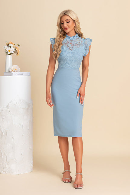 Robe Chic Midi Bleu Dentelle - gallery 3