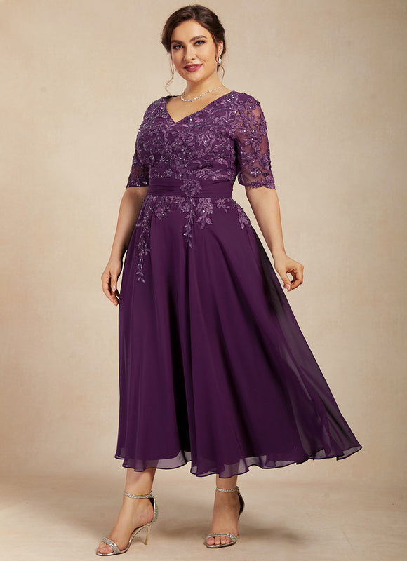 Robe Chic Violet Trapèze Dentelle Paillettes - gallery 9