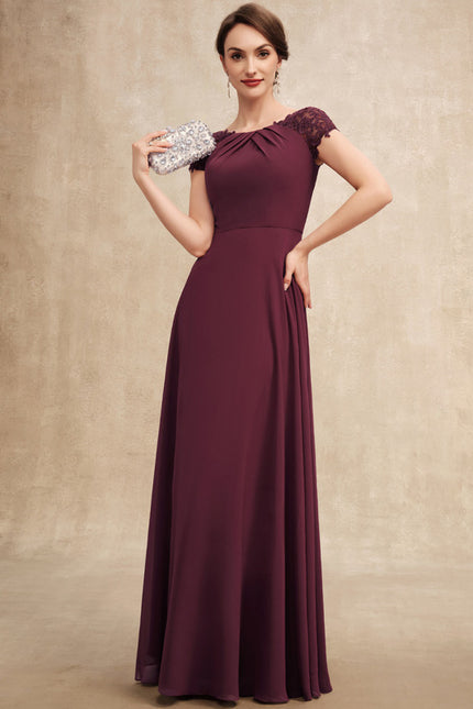 Robe Chic Bordeaux Mousseline Avec Dentelle - gallery 2