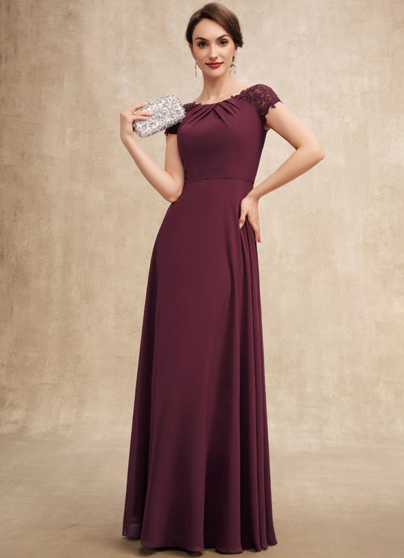 Robe Chic Bordeaux Mousseline Avec Dentelle - gallery 2