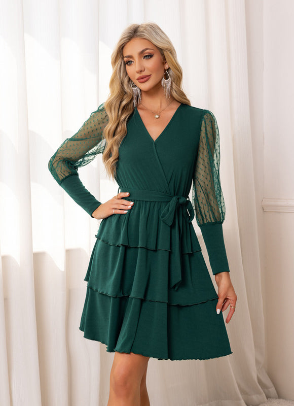 Robe Chic Volants Vert Foncé - gallery 5