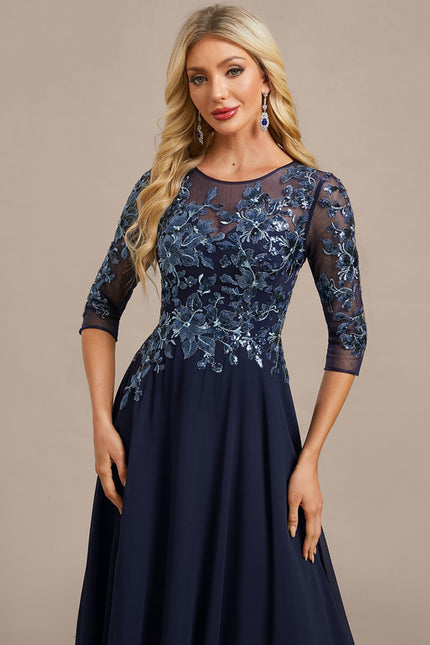 Robe Chic Fluide Brodée Marine - gallery 1