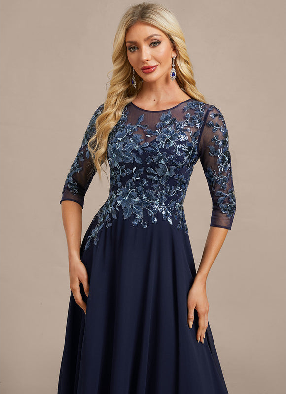 Robe Chic Fluide Brodée Marine - gallery 1