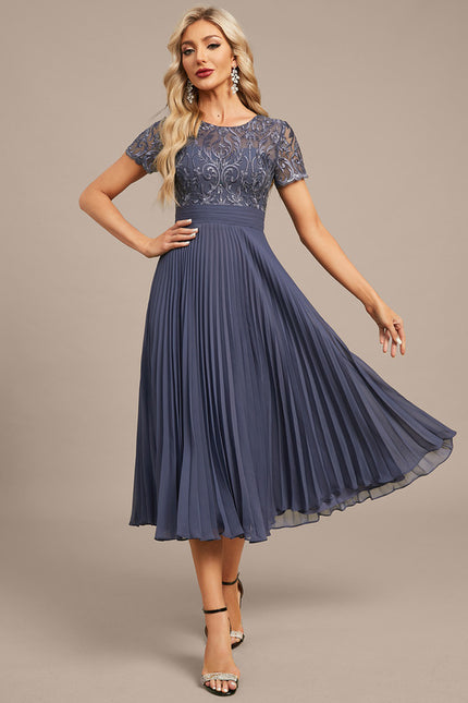 Robe Chic Élégance Plissée Bleu