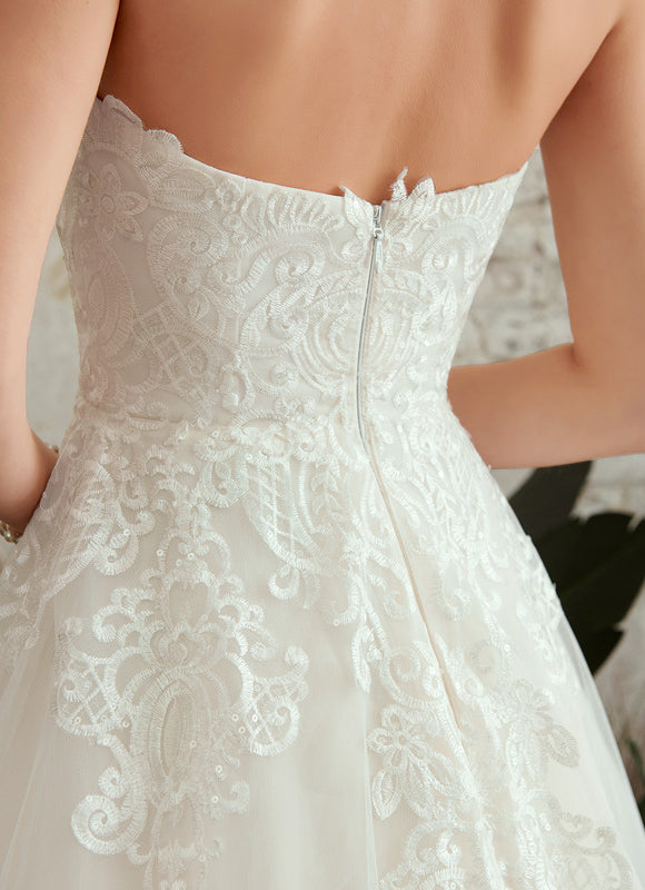 Robe Chic Blanche En Tulle Dentelle - gallery 2