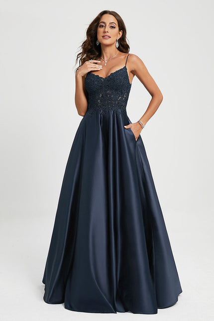 Robe Chic Bleu Marine Satinée