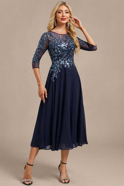 Robe Chic Fluide Brodée Marine - gallery 5