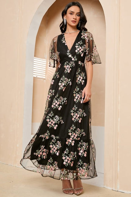 Robe Chic Fleur Noire Éthérée - gallery 3