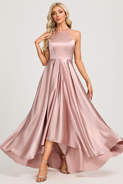 Robe Chic Satinée Rose Asymétrique