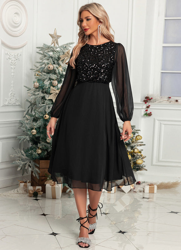 Robe Chic Élégance Noire Pailletée - gallery 4