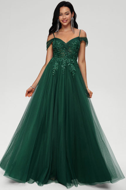 Robe Chic Vert Émeraude Tulle Paillettes
