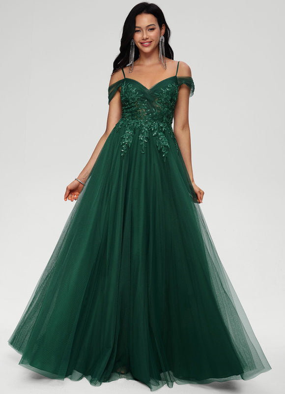 Robe Chic Vert Émeraude Tulle Paillettes