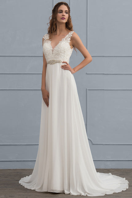 Robe Chic Blanche Mousseline Dentelle - gallery 3