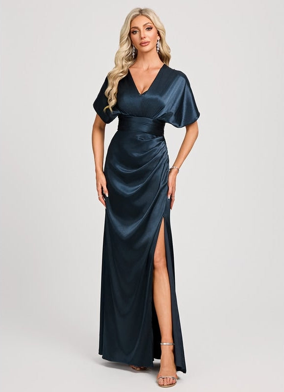 Robe Chic Élégance Satinée Marine - gallery 6
