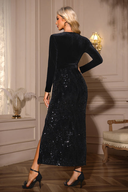 Robe Chic Velours Noir Scintillant - gallery 1
