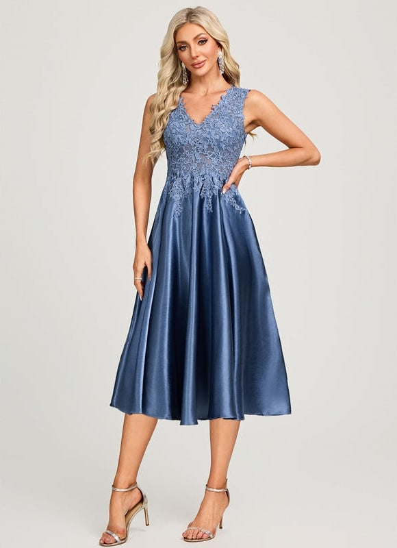Robe Chic Satin Bleu Ciel - gallery 1