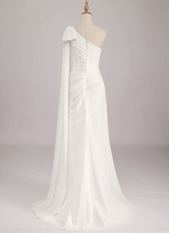 Robe Chic Blanche Asymétrique Avec Traîne - gallery 4