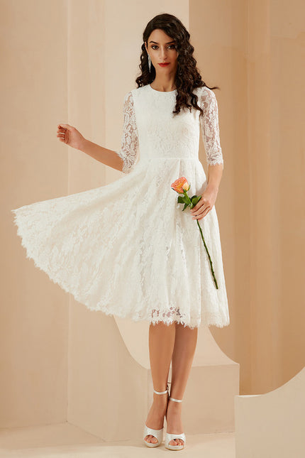 Robe Chic Blanche Dentelle Trapèze - gallery 4