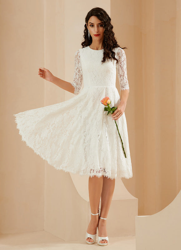 Robe Chic Blanche Dentelle Trapèze - gallery 4