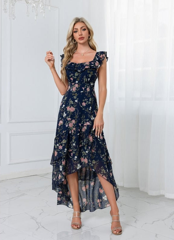 Robe Chic Florale Navy Asymétrique - gallery 4