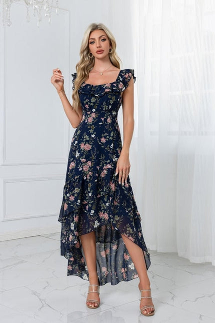 Robe Chic Florale Navy Asymétrique - gallery 4