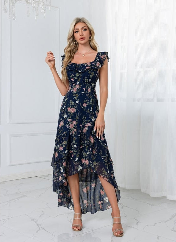 Robe Chic Florale Navy Asymétrique - gallery 4