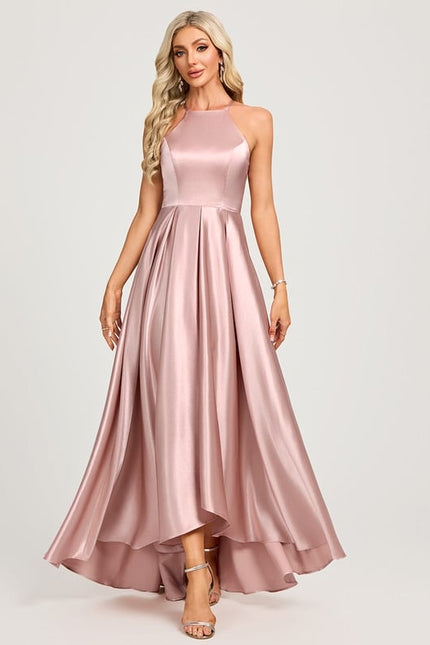 Robe Chic Satinée Rose Asymétrique - gallery 3