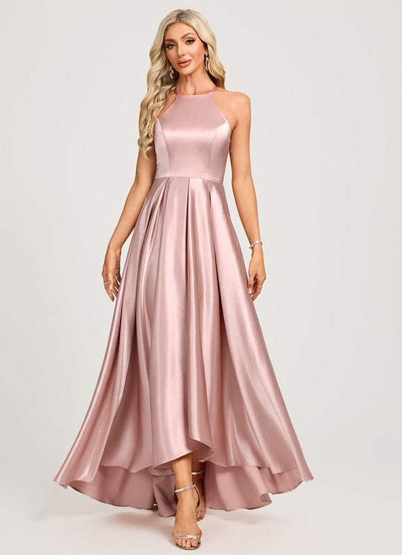 Robe Chic Satinée Rose Asymétrique - gallery 3