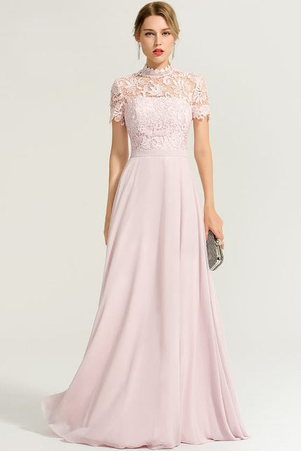 Robe Chic Rose Poudré Dentelle Élégante - gallery 4