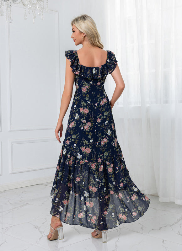 Robe Chic Florale Navy Asymétrique - gallery 1